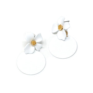 Floral + Disc Drop Earrings (White)