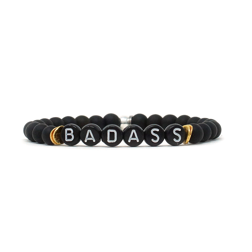 Wordy Natural Stone Bracelet - Badass (Onyx/Black/White)