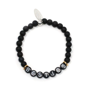 Wordy Natural Stone Bracelet - Besties (Onyx/Black/White)