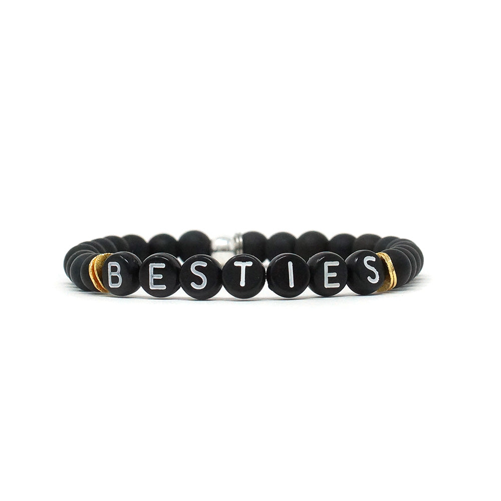 Wordy Natural Stone Bracelet - Besties (Onyx/Black/White)