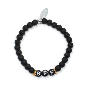 Wordy Natural Stone Bracelet - BFF (Onyx/Black/White)