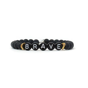 Wordy Natural Stone Bracelet - Brave (Onyx/Black/White)