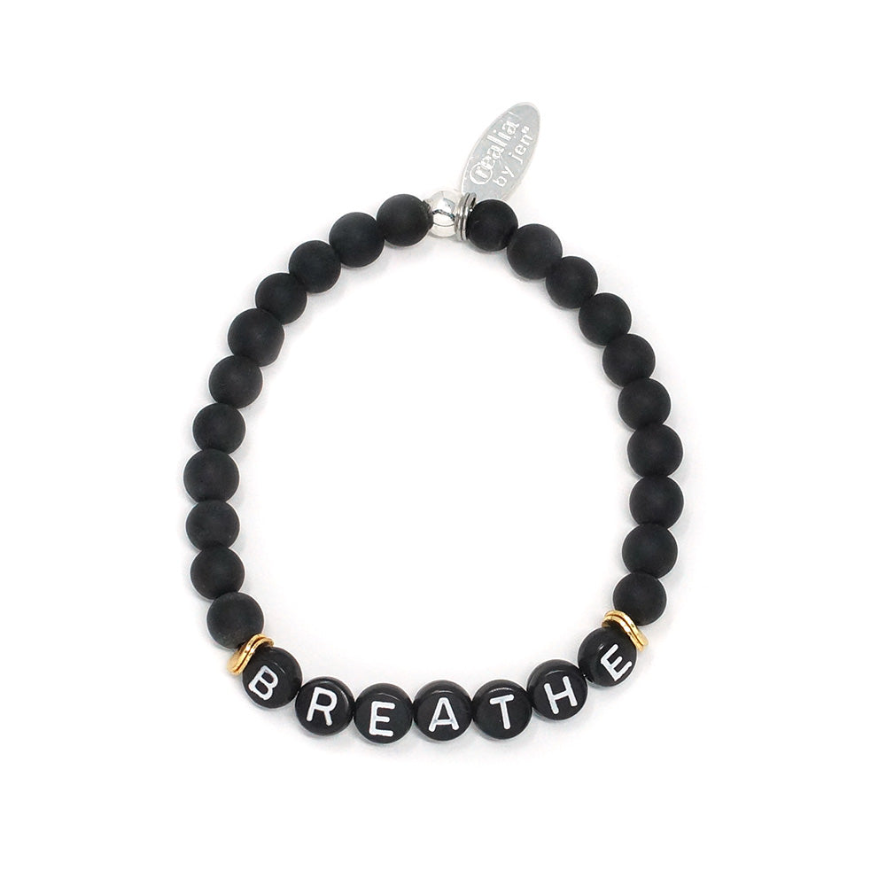 Wordy Natural Stone Bracelet - Breathe (Onyx/Black/White)