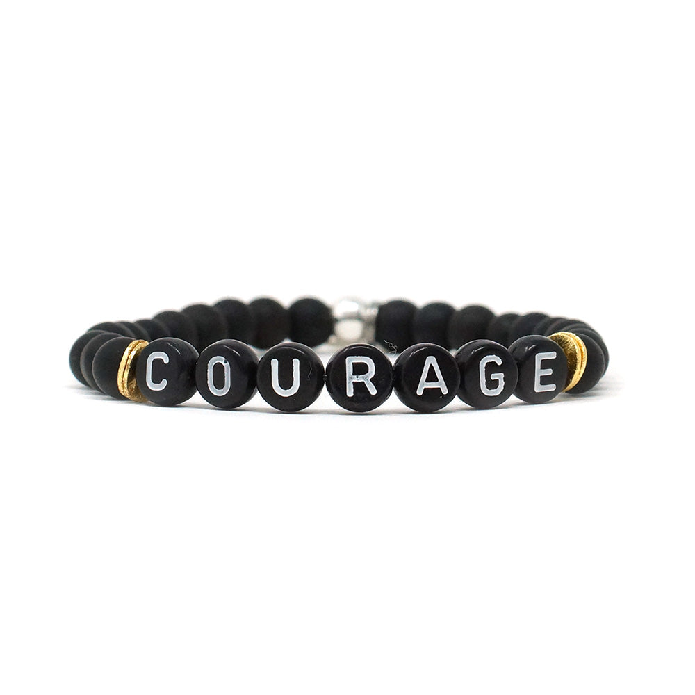 Wordy Natural Stone Bracelet - Courage (Onyx/Black/White)