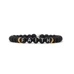 Wordy Natural Stone Bracelet - Faith (Onyx/Black/White)