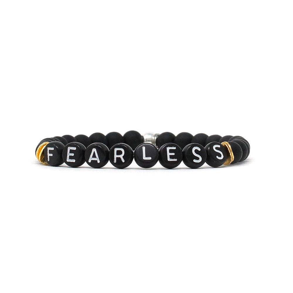 Wordy Natural Stone Bracelet - Fearless (Onyx/Black/White)