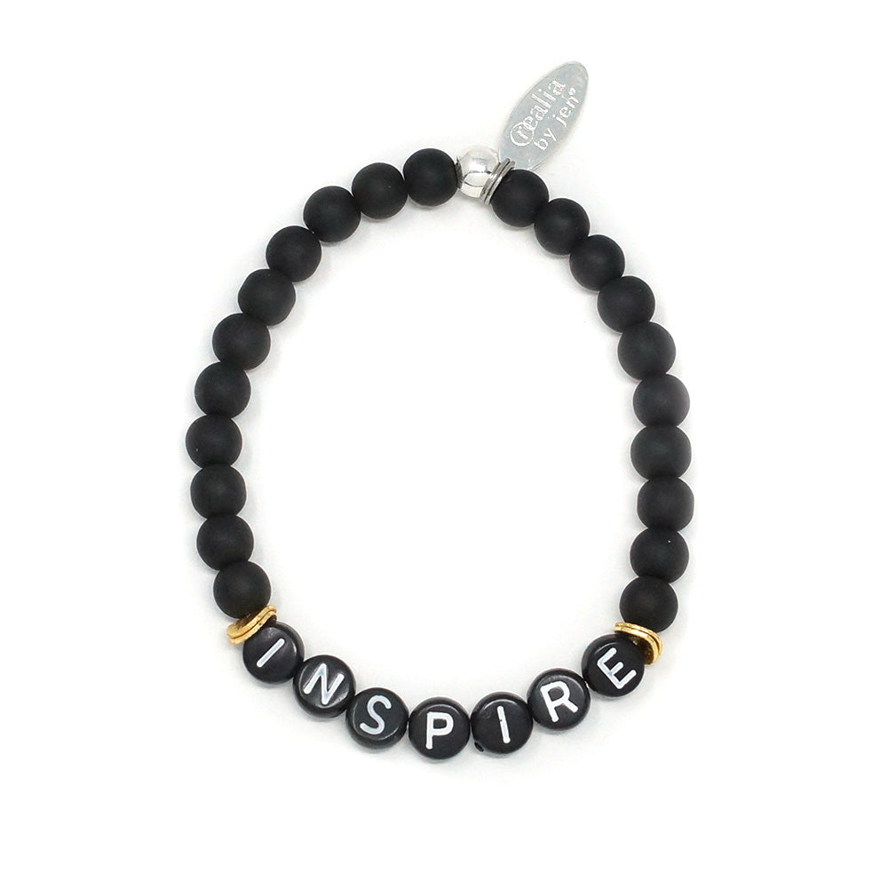 Wordy Natural Stone Bracelet - Inspire (Onyx/Black/White)