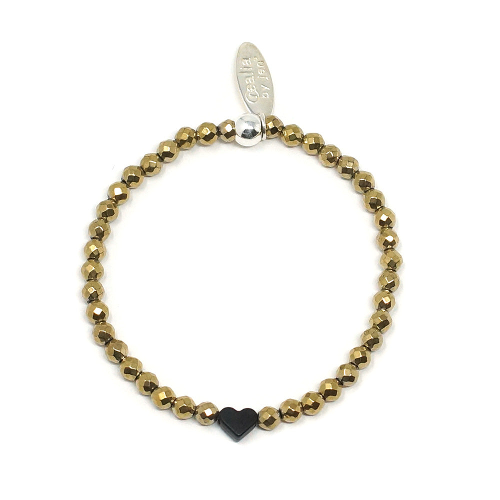 Hearts Natural Stone Bracelet (3MM, Gold Hematite)