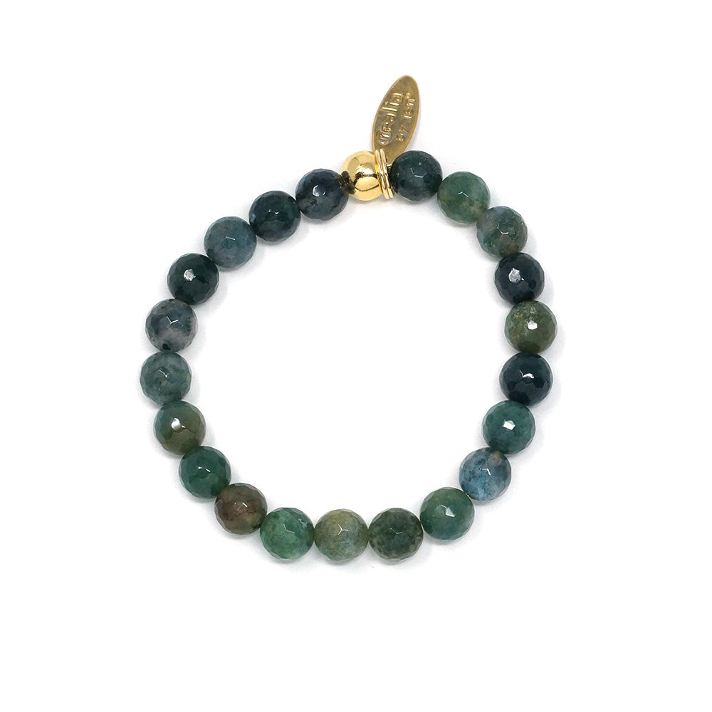 Natural Stone Bracelet - Agate, Moss (8MM, faceted)