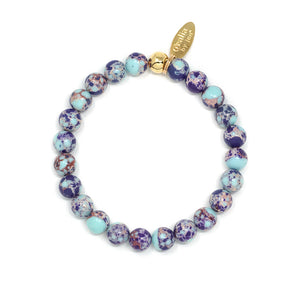 Natural Stone Bracelet - Jasper (8MM, Impression, Purple + Teal)