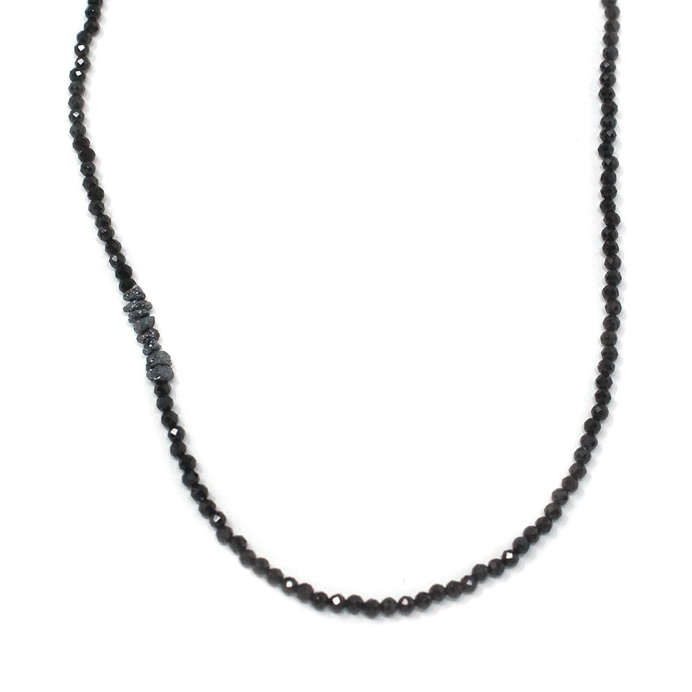 Micro Black Spinel Natural Stone Necklace with Rough Cut Diamonds (Charcoal)